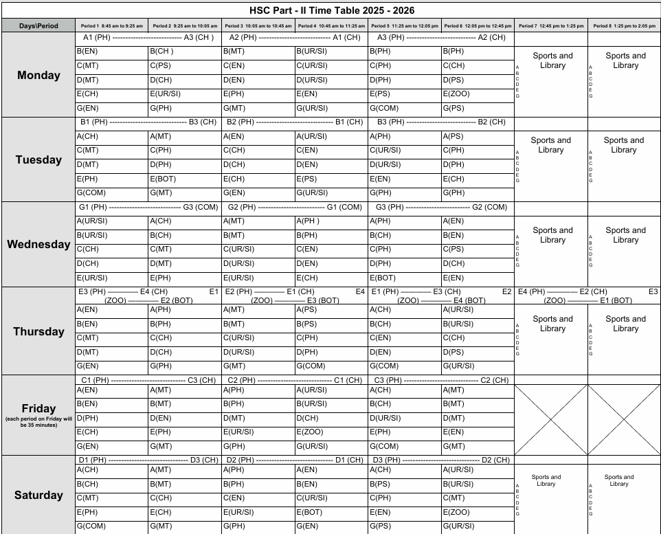 Time Table HSC - Part 02